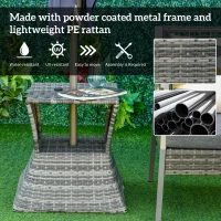 Outsunny Outdoor Side Table with Umbrella Hole, 2 Tier Rattan Wicker End Table with Storage Shelf, All Weather for Outdoor, Patio, Garden, Backyard, Mixed Gray(m-6)