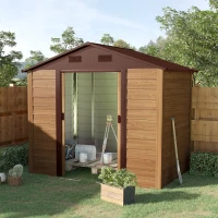Outsunny 7.7'x6.4' Wooden Garden Shed, Outdoor Tool Storage with Sliding Door, Wood Grain Effect, Space-Saving(m-9)