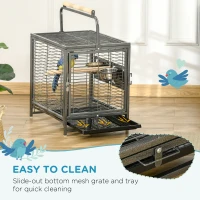 PawHut 18" Parrot Travel Carrier, Heavy Duty Wrought Iron Travel Bird Cage Carrier With Handle Perch And Accessories, Black(m-4)