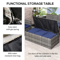 Outsunny 6 Pieces Wicker Patio Furniture Set with Cushions, 7-Seater Rattan Patio Sofa Set with Storage Coffee Table & Side Table, Sectional Outdoor Furniture Set, Blue(m-7)