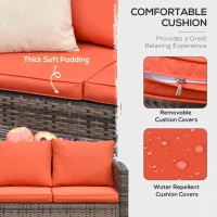 Outsunny 6 Piece Outdoor Rattan Wicker Sofa Set Sectional Patio Conversation Furniture Set w/ Storage Table & Cushion Orange(m-5)