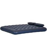 Outsunny Twin Air Mattress, Inflatable Double Air Bed with 2 Pillows, Hand Pump, Flocked Surface for Guest, Camping, Travel, Blue(m-2)