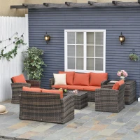 Outsunny 6 Piece Outdoor Rattan Wicker Sofa Set Sectional Patio Conversation Furniture Set w/ Storage Table & Cushion Orange(m-1)