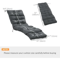 Outsunny Set of 2 Outdoor Chaise Lounge Cushions, 72" x 22" Patio Lounge Chair Cushions with Ties for Outdoor, Indoor, Dark Grey(m-3)