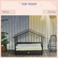 PawHut Outdoor Dog Bed Extendable Wicker Dog Bed w/ Waterproof Roof, Soft Cushion, for Small and Medium Dogs, Cream White(m-6)