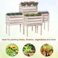Outsunny 4PCS Wooden Raised Beds for Garden, DIY Shape Elevated Planter Box Kit with Bed Liner for Flowers Vegetables, Outdoor Indoor Planting Box Container(m-7)
