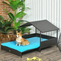 PawHut Outdoor Dog House Extendable Wicker Dog Bed with Soft Cushion Washable Cover, for Small and Medium Dogs, Blue(m-1)