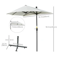 Outsunny 6.6 x 6ft Half Patio Umbrella Outdoor Parasol with Double-Sided Canopy, Crank Handle, Base for Garden, Balcony, Cream(m-3)
