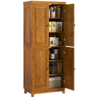 HOMCOM 72.5" Wood Kitchen Pantry Cabinet, Farmhouse Storage Organizer with 2 Adjustable Shelves, Soft Close, Mahogany(m-2)