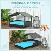 PawHut Outdoor Dog House Extendable Wicker Dog Bed with Soft Cushion Washable Cover, for Small and Medium Dogs, Blue(m-4)