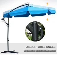 Outsunny 9FT Offset Hanging Patio Umbrella Cantilever Umbrella with Easy Tilt Adjustment, Cross Base and 8 Ribs for Backyard, Poolside, Lawn and Garden, Blue(m-5)