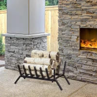 Outsunny 24" Firewood Log Rack Fireplace Log Holder Stylish Wood Storage Basket Carrier, for Outdoor and Indoor Use, Black(m-7)