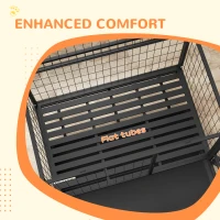 PawHut 43" Heavy Duty Dog Kennel w/ Bowl Holder, Wheels, Openable Top, Removable Tray for Medium & Large Dogs, Black(m-7)