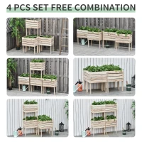 Outsunny 4PCS Wooden Raised Beds for Garden, DIY Shape Elevated Planter Box Kit with Bed Liner for Flowers Vegetables, Outdoor Indoor Planting Box Container(m-4)