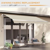 Outsunny 11' x 10' Retractable Awning Fabric Replacement Outdoor Sunshade Canopy Awning Cover, UV Protection, Cream White(m-6)