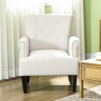 HOMCOM Armchair, Fabric Accent Chair, Modern Living Room Chair with Wood Legs and Rolled Arms for Bedroom, Cream White(m-7)