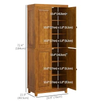 HOMCOM 72.5" Wood Kitchen Pantry Cabinet, Farmhouse Storage Organizer with 2 Adjustable Shelves, Soft Close, Mahogany(m-3)