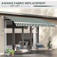 Outsunny 10' x 8' Retractable Awning Fabric Replacement Outdoor Sunshade Canopy Awning Cover, UV Protection, Green and White(m-6)