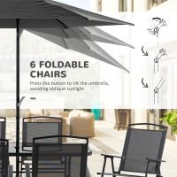 Outsunny 8 Piece Patio Dining Set with Table Umbrella, 6 Folding Chairs and Rectangle Dining Table, Outdoor Patio Furniture Set, Black(m-6)
