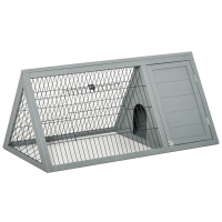 PawHut 46" x 24" Wooden A-Frame Outdoor Rabbit Hutch, Small Animal Cage, Bunny Hutch with Outside Run & Ventilating Wire, for Rabbits, Chickens, Ducks, Gray