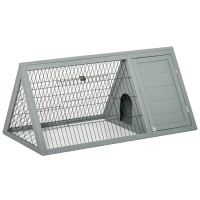 PawHut 46" x 24" Wooden A-Frame Outdoor Rabbit Hutch, Small Animal Cage, Bunny Hutch with Outside Run & Ventilating Wire, for Rabbits, Chickens, Ducks, Gray(m-1)