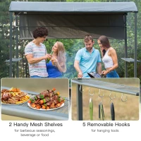 Outsunny 7x4.5ft Outdoor BBQ Gazebo Tent Metal Frame Garden Grill Canopy Sunshade Backyard Portable Shelter with Side Awning 2 Shelves and 5 Hooks Grey(m-4)