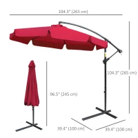 Outsunny 9FT Offset Hanging Patio Umbrella Cantilever Umbrella with Easy Tilt Adjustment, Cross Base and 8 Ribs for Backyard, Poolside, Lawn and Garden, Red(m-3)