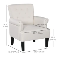 HOMCOM Armchair, Fabric Accent Chair, Modern Living Room Chair with Wood Legs and Rolled Arms for Bedroom, Cream White(m-3)