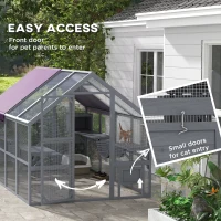 PawHut 9.2' Outdoor Catio Enclosure with Condos & Canopy, Spacious Cat House, Weather-Resistant, Gray(m-5)