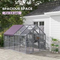 PawHut 9.2' Outdoor Catio Enclosure with Condos & Canopy, Spacious Cat House, Weather-Resistant, Gray(m-3)