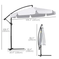 Outsunny 9FT Offset Hanging Patio Umbrella Cantilever Umbrella with Easy Tilt Adjustment, Cross Base and 8 Ribs for Backyard, Poolside, Lawn and Garden, White(m-3)