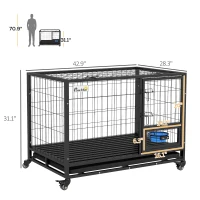 PawHut 43" Heavy Duty Dog Kennel w/ Bowl Holder, Wheels, Openable Top, Removable Tray for Medium & Large Dogs, Black(m-3)