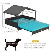 PawHut Outdoor Dog House Extendable Wicker Dog Bed with Soft Cushion Washable Cover, for Small and Medium Dogs, Blue(m-3)