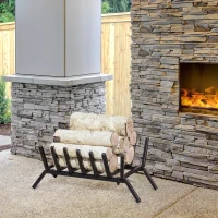 Outsunny 24" Firewood Log Rack Fireplace Log Holder Stylish Wood Storage Basket Carrier, for Outdoor and Indoor Use, Black(m-1)