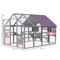 PawHut 9.2' Outdoor Catio Enclosure with Condos & Canopy, Spacious Cat House, Weather-Resistant, Gray(m-2)