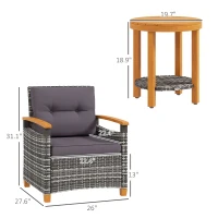 Outsunny Outdoor Bistro Set Wicker Patio Furniture with Cushions for Porch, Backyard, Garden, Gray(m-3)