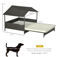 PawHut Outdoor Dog Bed Extendable Wicker Dog Bed w/ Waterproof Roof, Soft Cushion, for Small and Medium Dogs, Cream White(m-3)