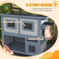 PawHut 2 Tier Outdoor Cat House Weatherproof with Escape Door, Asphalt Roof for Outside, Backyard, Light Gray(m-4)
