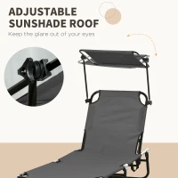 Outsunny Pool Chaise Lounge Chairs Set of 2, Folding Lounge Chairs with Sunshade, Reclining Back, Steel Frame, Dark Gray(m-5)