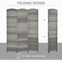HOMCOM 6' Tall 3 Panel Room Divider, Folding Privacy Screen, Hand-Woven Freestanding Partition for Home Office, Bedroom, Mixed Gray(m-3)