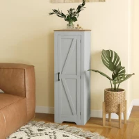 HOMCOM Farmhouse Accent Cabinet with Adjustable Shelf Barn Door Storage Cabinet for Living Room Floor Pantry Cabinet Grey(m-1)