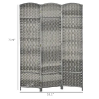 HOMCOM 6' Tall 3 Panel Room Divider, Folding Privacy Screen, Hand-Woven Freestanding Partition for Home Office, Bedroom, Mixed Gray(m-2)