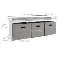 HOMCOM Shoe Storage Bench with Seat, Entryway Bench Seat with Cushion, 3 Fabric Drawers for Hallway, White(m-3)