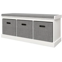 HOMCOM Shoe Storage Bench with Seat, Entryway Bench Seat with Cushion, 3 Fabric Drawers for Hallway, White(m-2)