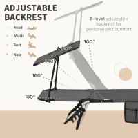 Outsunny Pool Chaise Lounge Chairs Set of 2, Folding Lounge Chairs with Sunshade, Reclining Back, Steel Frame, Dark Gray(m-4)