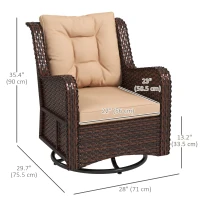 Outsunny PE Rattan 360° Swivel Patio Chair with Cushion, Brown(m-3)