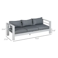 Outsunny Patio Furniture with Cushions, Aluminum Outdoor Sofa with Wide Armrests, Gray(m-3)