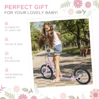 HOMCOM Youth Scooter Teen Kick Scooter Kids Children Stunt Scooter Bike Bicycle Ride On 16" Inflatable Wheels Pink(m-6)