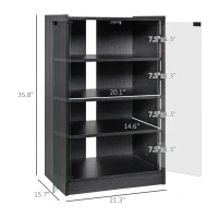 HOMCOM Media Cabinet, 4-Tier Stereo Cabinet, Record Player Stand with Vinyl Record Storage, Adjustable Shelves, Tempered Glass Doors and Cable Management, Distressed Black(m-3)