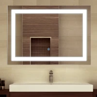 HOMCOM 28" x 20'' LED Illuminated Bathroom Mirror, Wall Mounted Vanity Mirror with Dimmable Memory Touch, Waterproof, Horizontally or Vertically, Silver(m-2)